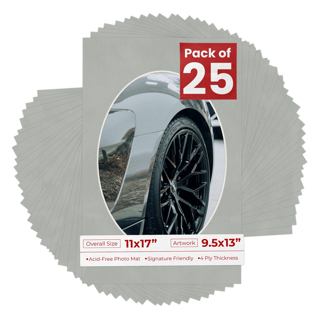 Light Grey Suede Mat Board for 11x17 Frames - Oval Opening for 9.5x13 Photos